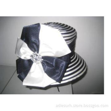 Satin Bow Trimming Fashion Ladies Church Hats For Party , D